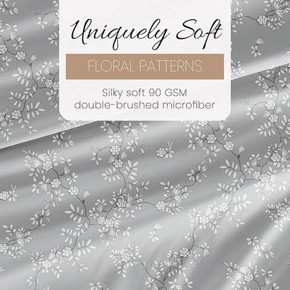Linen Market Double-Brushed Patterned Microfiber Twin Sheet Set 3 Piece – Oeko-TEX Certified Ultra Soft & Wrinkle-Free - 16" Deep Pocket Sheets - Easy Care Twin Size - Trellis Vine Light Gray