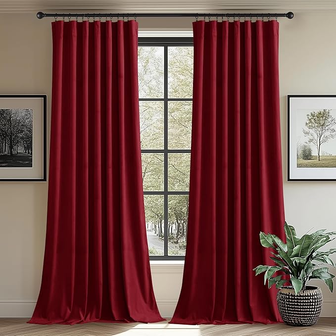 StangH Christmas Red Velvet Curtains for Living Room, Luxury Thermal Insulated Room Darkening Window Drapes for Home Theater/Nursery Girls Bedroom, W62 x L90, 2 Panels