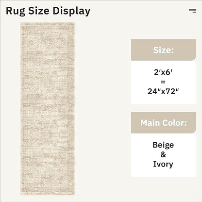 Runner Rug 2'x6' Washable Non-Slip Runner Rugs for Kitchen Bathroom Laundry Room Beige Vintage Floor Carpet Runners for Hallway Entryway