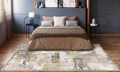 6x9 Area Rug, Ultra-Soft Washable Rug for Living Room, Dinner Room, Bedroom, Non-Slip Modern Abstract Rug, Indoor Carpet Large Area Rug, Yellow