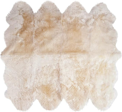 Premium Genuine Sheepskin Rug 6' x 8' Long Fur Soft & Natural Shaggy Living Room Rug, Champagne Cream, Eight Pelt