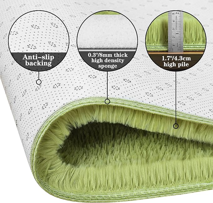 duduta Green Fluffy Round Rug 4x4 ft, Shag Fuzzy Plush Circle Throw Rug for Nursery Bedroom Living Room Home Decor