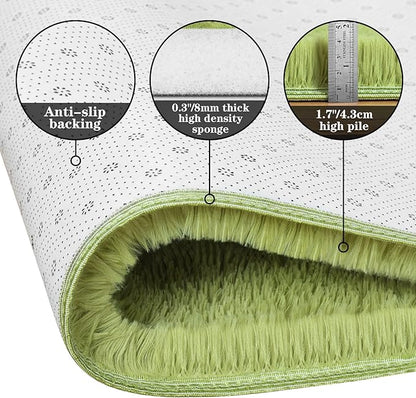 duduta Green Fluffy Round Rug 4x4 ft, Shag Fuzzy Plush Circle Throw Rug for Nursery Bedroom Living Room Home Decor