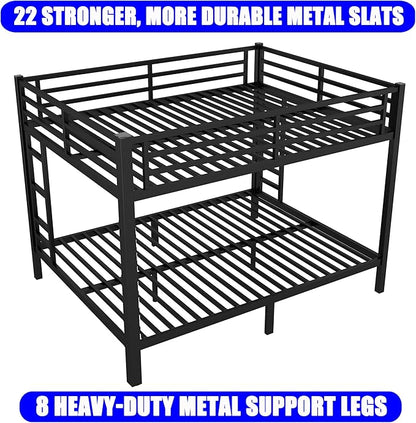 Upgraded Version Thickened Metal Heavy-Duty Queen Over Queen Bunk Bed, Best Modern Style Stronger Queen Size Bunk Bed Frame with Ladder for Adults, Easy Assembly (Queen Over Queen)