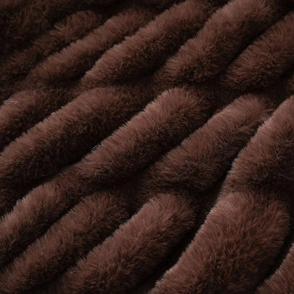 BATTILO HOME Chocolate Brown Faux Fur Throw Blanket for Couch, Double Side Reversible Ruched Rabbit Fur Blanket for Couch, Bed, Super Soft Cozy Warm Mink Blanket, 50x60 Inches
