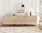 WAMPAT 94.5" W Fluted Dresser for Bedroom, Modern 9 Drawer Dresser TV Stand with Hidden Handles, Wooden Chest of Drawers Closet Clothes Storage Organizer for Bedroom, Living Room, Beige
