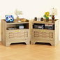 24" Rattan Nightstand Set of 2, Oak Bedside Table with Semi Open Cubby, Boho Night Stand with Farmhouse Arched Base for Bedroom, Side Table, End Table for Dorm