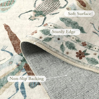 Lahome Insect Machine Washable Rug, 3x5 Rug Non Slip Soft Bedroom Rugs for Entryway Dorm, Ultra-Thin Rugs for Living Room Stain Resistan Throw Carpet for Nursery Entrance, Beige