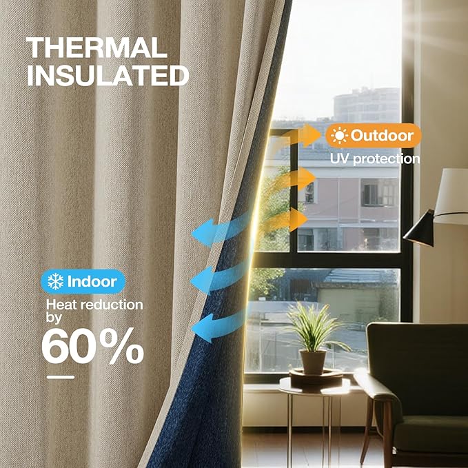 Blackout Curtains 84 Inch Length 2 Panels Set for Living Room/Bedroom, Grommet Linen-Look Textured Light Blocking Room Darkening Energy Saving Thermal Insulated Drapes (W52xL84, Natural)