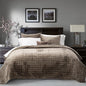 RECYCO Luxury Velvet Quilt Set King Size Bedding Sets, Ultra Soft Velvet Comforter Set, Lightweight Channel Box Stitch Oversized Bedspread Coverlet for All Season, with 2 Shams, Mocha Brown