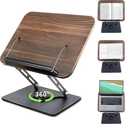 New Upgrade Book Stand for Reading, Book Holder with 360° Swivel Base, Adjustable Height & Angle Cookbook Stand, Foldable Recipe Book Holder for Kitchen, Textbook, Music Stand, Lightweight & Portable