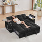 66" Multi-Functional Pull-Out Sofa Bed with Hidden Side Table, Storage Armrests, Built-in Charging Port, Spring Mattress, Solid Wood Frame – Ideal for Small Spaces, Easy Assembly