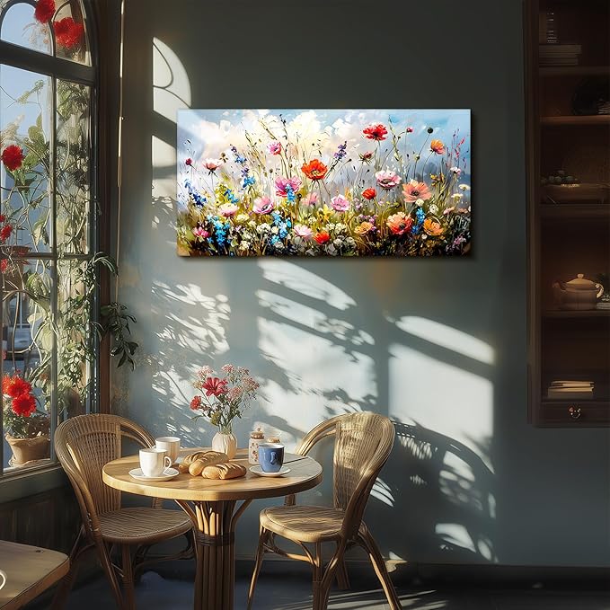 SERIMINO Large Wall Art for Living Room Canvas Prints, Farmhouse Nature Floral Botanical Wall Decor, Colorful Flower Market Modern Home Decor Oil Paintings Bathroom Decor Aesthetic 29"X57"