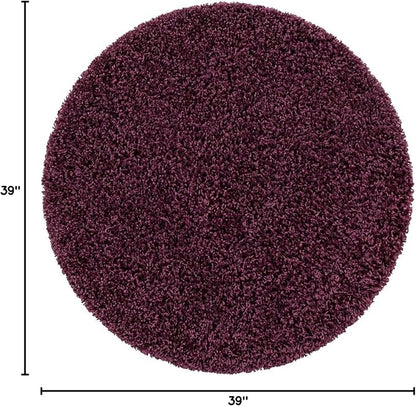 Unique Loom Solid Shag Collection Area Rug (3' 3" Round, Eggplant Purple)
