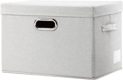 PRANDOM Large Collapsible Storage Bin with Lid [1-Pack] Fabric Foldable Storage Box Organizer Container Basket Cube with Cover for Home Bedroom Closet Office Beige (17.3x11.8x11.8)