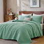 Queen Quilt Set with Shams Lightweight Quilted Bedspread Coverlet Thin Comforter Bed Cover Vintage Washed Quilted Blanket for All Season, Brushed Microfiber Diamond Stitching, Green, 88"x92"