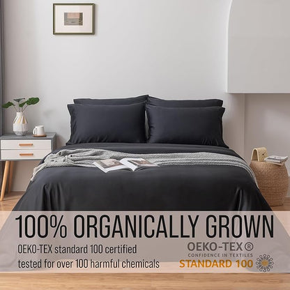 Bella Coterie 6 Piece Luxury Bamboo Viscose King Size Sheet Set | 100% Organically Grown | Cooling for Hot Sleepers | 18" Deep Pocket | Soft & Hypoallergenic | 4 Pillowcases [Black]