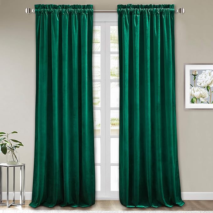 StangH Velvet Curtains Emerald Green 108 inches - Luxury Home Decor Blackout Insulated Velvet Curtain Panels Extra Long Wall Backdrops for Living Room Sliding Glass Door, W52 x L108-inch, 2 Pieces