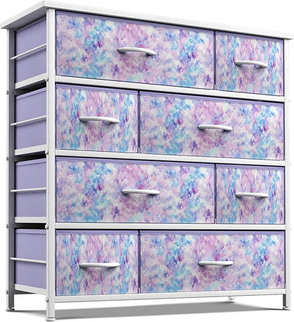 Sorbus Dresser with 8 Drawers - Furniture Storage Chest for Kid’s, Teens, Bedroom, Nursery, Playroom, Clothes, Toys - Steel Frame, Wood Top, Fabric Bins (Tie-dye Purple)