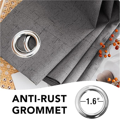H.VERSAILTEX Linen Blackout Curtains 96 Inches Long 100% Absolutely Blackout Thermal Insulated Textured Linen Look Curtain Draperies Anti-Rust Grommet, Energy Saving with White Liner, 2 Panels, Grey