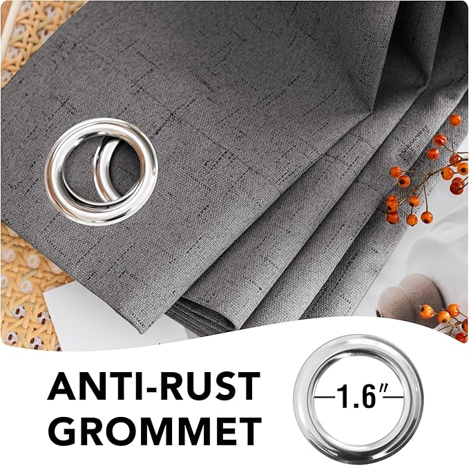H.VERSAILTEX Linen Blackout Curtains 108 Inches Long 100% Absolutely Blackout Thermal Insulated Textured Linen Look Curtain Draperies Anti-Rust Grommet, Energy Saving with White Liner, 2 Panels, Grey