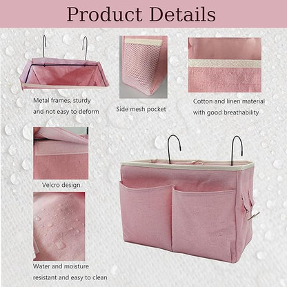 Someteth 2-Pack Bedside Caddy Bedside Hanging Storage Basket Multi-Function Organizer Caddy for Bunk and Hospital Beds Dorm Rooms Bed Rails, Can be Placed Glasses Books Mobile Phones（2 pcs pink）