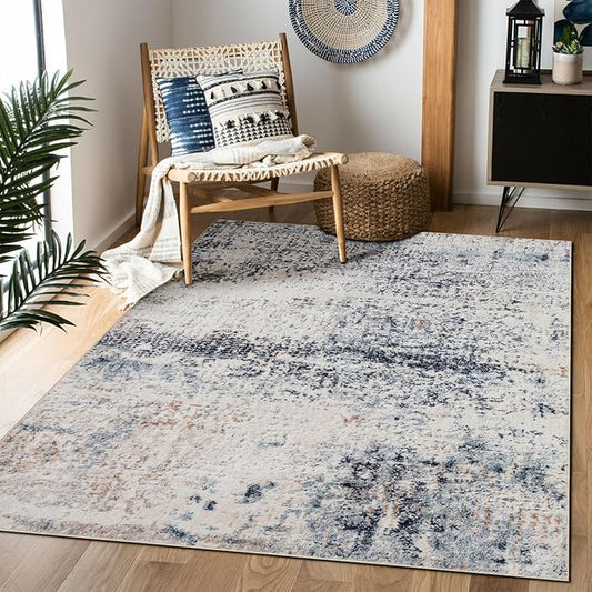 Area Rug 3×5, Vintage Boho Rug,Ultra-Soft Low Pile, Washable, Non Slip,Stain Resistant Printed Carpet for Living Room Bedrooms Playroom Office Kitchen, Blue/Abstract