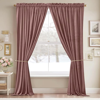 StangH Wide Rose Velvet Curtains - 96 inches Long Heavy Thick Window Drapes for Living Room, Room Darkening Thermal Insulated Home Decoration for Sliding Glass Door, W52 x L96, 2 Panels
