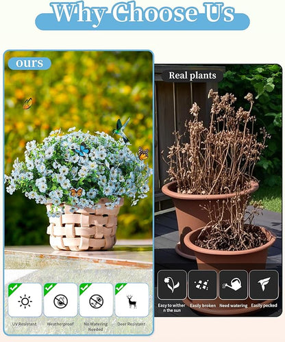 JAKY-Global Faux Artificial Plants Outdoor Flowers Spring Summer Decoration 16 Bundles Fake Eucalyptus Silk Daisy UV Resistant Realistic for Outside Planters,Pot,Front Porch,Patio,Yard Decor