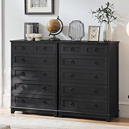 Farmhouse 6 Drawer Dresser for Bedroom Set of 2, 41" Tall Small Dressers & Chest of Drawers, Rustic Wood Dresser with Metal Handle, Storage Organizer Closet for Living Room, Hallway, Entryway