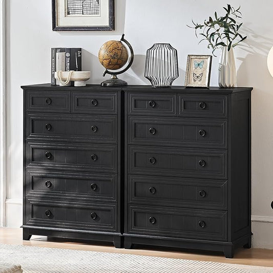 Farmhouse 6 Drawer Dresser for Bedroom Set of 2, 41" Tall Small Dressers & Chest of Drawers, Rustic Wood Dresser with Metal Handle, Storage Organizer Closet for Living Room, Hallway, Entryway