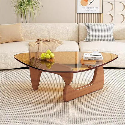 Glass Coffee Table, Mid Century Modern Coffee Table, Coffee Table for Living Room Center Table Suitable for Bedroom Living Room Reception Office Tables (Walnut/Brown, Large)