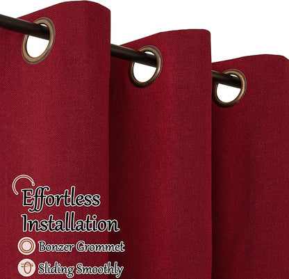 Red Linen Blackout Christmas Curtains for Living Room - Thermal Insulated Heavy Curtains 84 Inch Long, Thick Light Blocking Soundproof Curtains for Winter Bedroom Each 52x84 Inch 2 Panels
