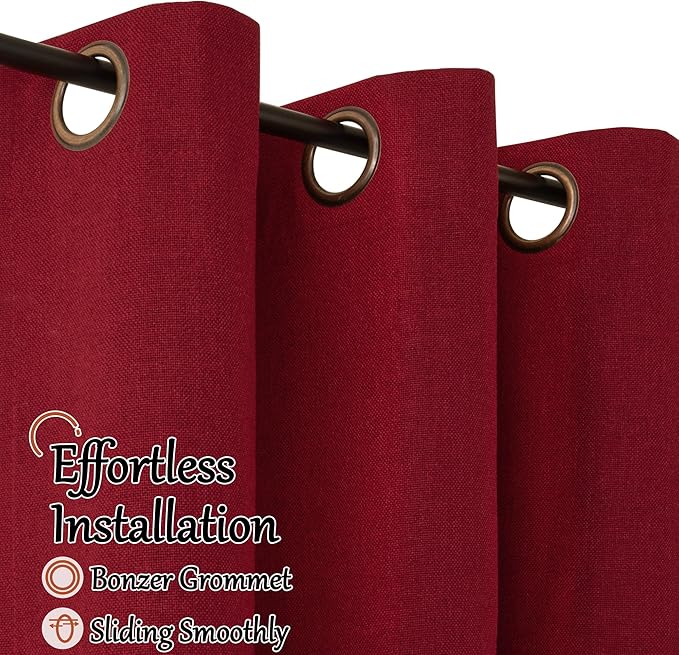 Red Christmas Linen Blackout Curtains 54 Inch Long 2 Panels, Cold Blocking Winter Thermal Insulated Curtains for Living Room Small Window Decor, Soundproof Curtains Each 52x54 Inch 2 Panels