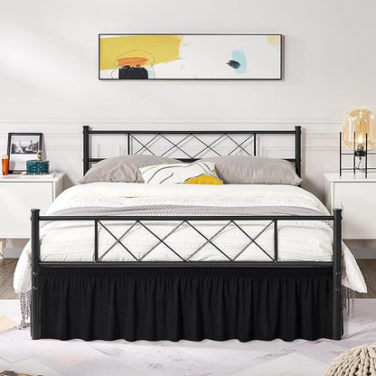 Biscaynebay Wrap Around Bed Skirts with Split Corners for Full Beds 18" Drop, Black Adjustable Elastic Dust Ruffles Easy Fit Wrinkle Resistant Silky Luxurious Fabric Machine Washable