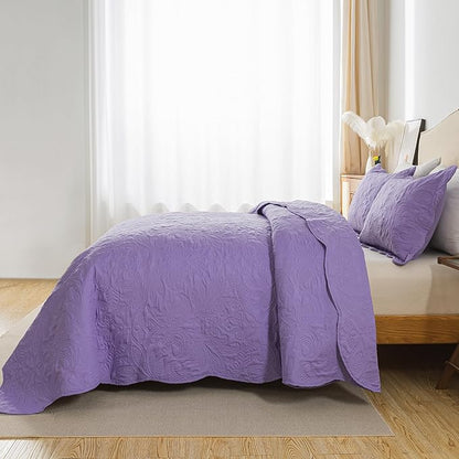 HoneiLife Quilt Sets King Size - 3 Pieces Microfiber Quilt Set Lightweight Bedspreads Reversible Coverlets Rustic Bed Cover King Quilt Bedding Set All Season Quilts-Purple