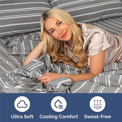 Full 6 Piece Sheet Set - Cooling, Comfy & Breathable - Hotel Luxury Bedding, Includes Fitted Sheet for Women, Men, Kids & Teens - 1 Flat, 1 Fitted Sheet, 4 Pillowcases w/Deep Pockets - Grey Stripes