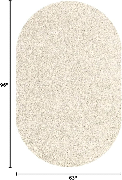 Unique Loom Solid Shag Collection Area Rug (5' 3" x 8' Oval, Snow White)