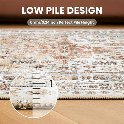 zesthome Washable Round Area Rugs - Non-Slip 6ft Round Rugs, Ultra-Thin Large Circle Rugs for Living Room, Soft Low Pile Rug for Bedroom, Kitchen, Nursery - Vintage Stain Resistant Round Rug