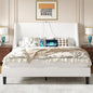VECELO Queen Bed Frame with Upholstered Wingback Headboard, Heavy-Duty Platform Bedframe with Charging Station, Wooden Slats, No Box Spring Needed, White