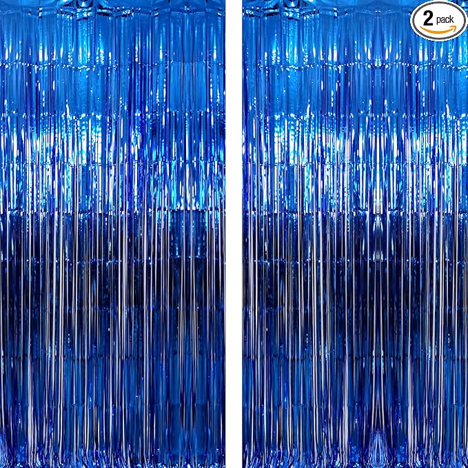 GOER 6.4 ft x 9.8 ft Metallic Tinsel Foil Fringe Curtains,Pack of 2 Party Streamer Backdrop for Birthday,Graduation Decorations and New Year Eve (Navy Blue)