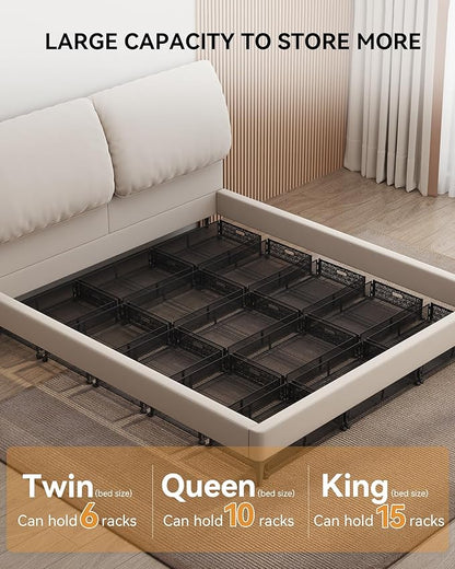 Under Bed Storage with Wheels, Foldable Pattern Carved Metal Under The Bed Storage, Tool-Free Assembly Under Bed Organizer, 60L Underbed Storage for Bedroom Clothes Blankets Shoes Toys