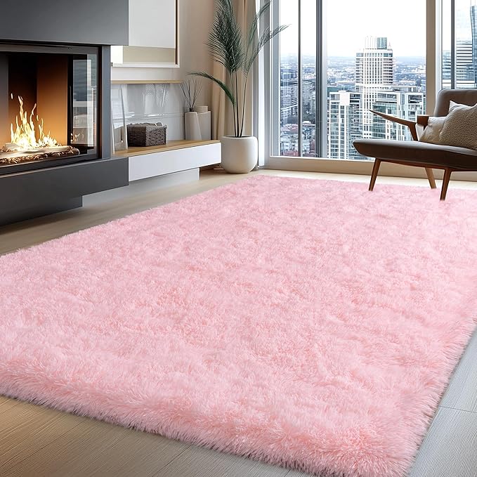 9x12 Large Area Rugs for Living Room, Soft Pink Fluffy Shag Rug for Bedroom, Non-Slip Modern Indoor Plush Shaggy Floor Carpet, Big Fuzzy Rugs for Nursery, Kids & Girls Room, Dorm, Home Decor