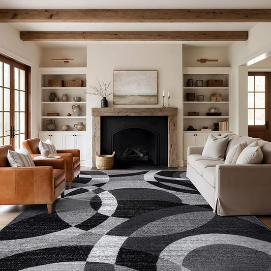 Rugshop Contemporary Abstract Circles Perfect for high Traffic Areas of Your Living Room,Bedroom,Home Office,Kitchen Area Rug 12' x 15' Gray