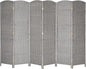VINGLI 6-Panels Tall Rattan Room Divider, 6 FT Folding Privacy Screen, Indoor Partition Wall Dividers, Freestanding Hinged Space Separator (Grey)