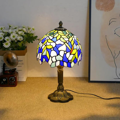 Tiffany Table Lamp Mini Nightstand Lamps Stained Glass Bedside Lamp Wisteria Night Lamp Reading Desk Light for Office Bar Bedroom Living Room,7.87 inch
