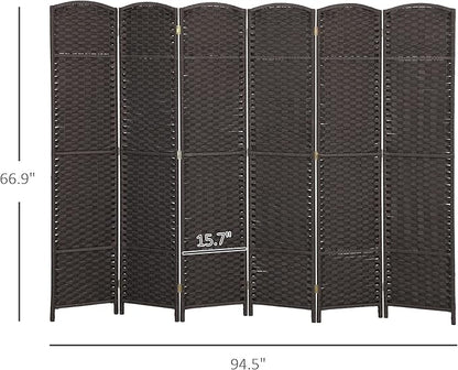 HOMCOM Room Divider, 6 Panel Folding Privacy Screen, 5.6' Tall Freestanding Wall Partition for Home Office, Bedroom, Brown