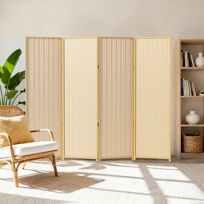 4 Panel Room Divider and Extra Wide Folding Privacy Screen, 63" W x 67" H, Bamboo Room Divider for Room Separation