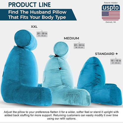 Husband Pillow Aspen Rodeo Blue, Reading Pillow Bed Rest Chair, Two-Sided Reversible Fabric, Large Lounge Cushion Adult Backrest with Arms, Comfy Back Support for Sit Sitting Up, Wash/Remove Cover