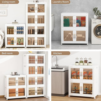 Large Stackable Storage Bins with Lids, 330QT-165QT*2Tier Foldable Cabinet for Closet Organizers, Plastic Storage Containers Box with Wheels